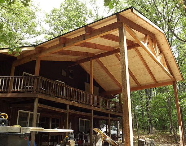 Open cedar beam deck cover