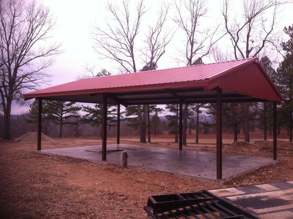 Metal roofing for concrete area