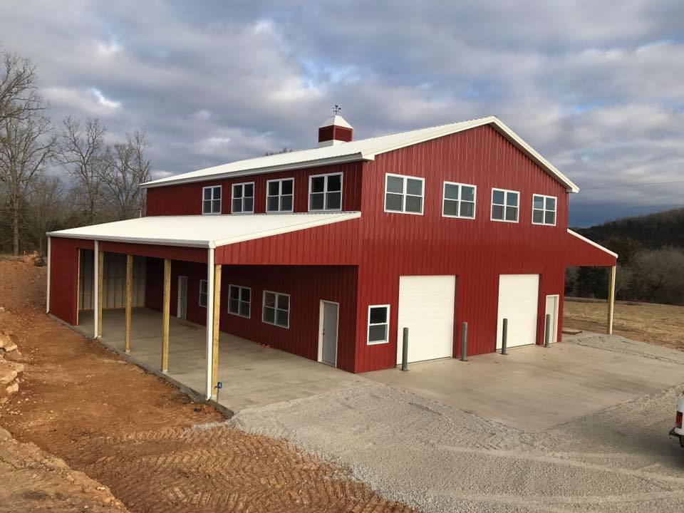 Red and white pole barn