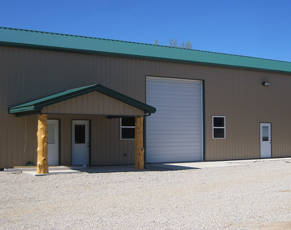 Winrod Brothers Construction office building with cedar log porch supports