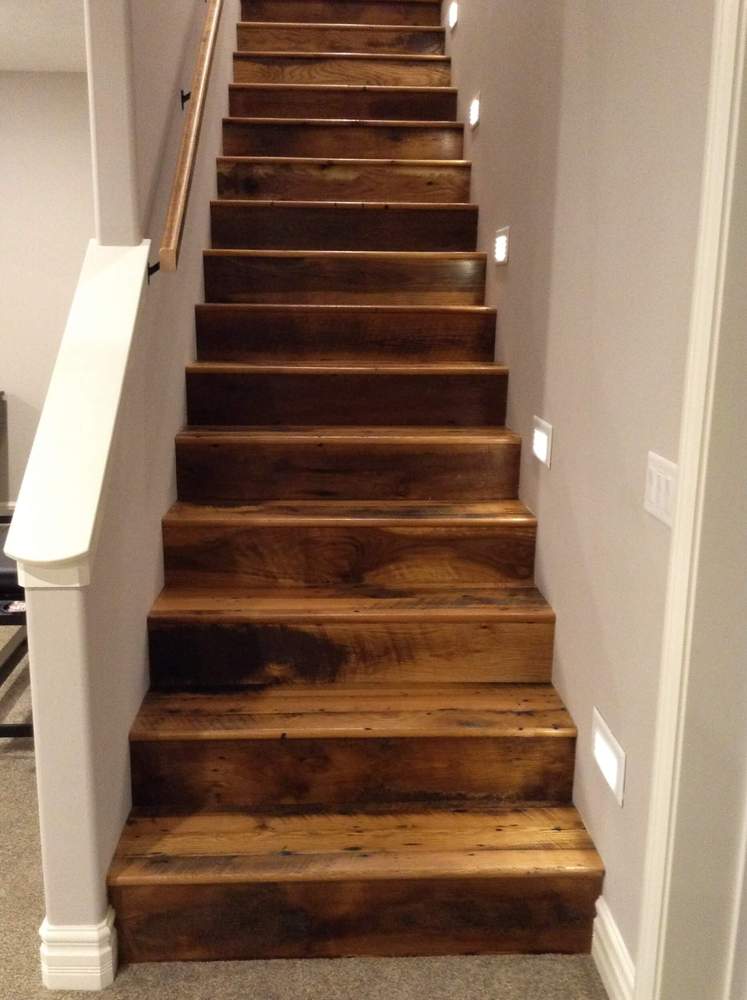 Wooden stairs with lights