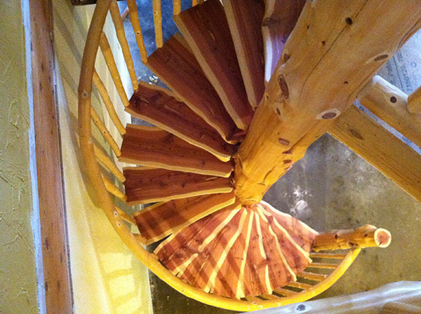 Custom cedar spiral stairs